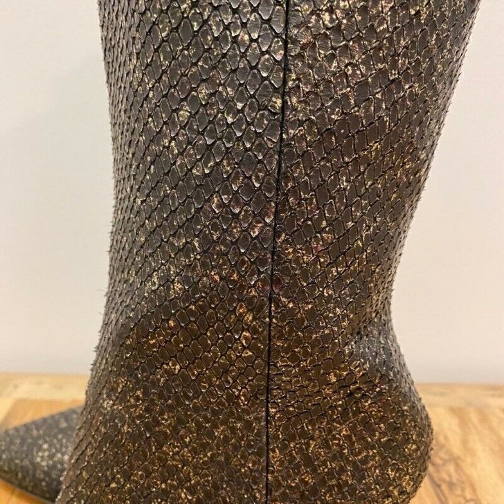 Cavallini Italy Heel Boots Black Snakeskin 7 NEW - Picture 2 of 10